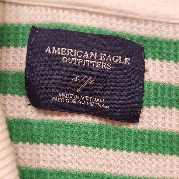 American Eagle Outfitters Green-White Striped Sweater SP - Picture 3 of 7